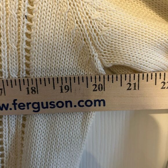 Talbots Cable Knit Cream & Black Cotton  Button Down Cardigan Sweater Large - Picture 9 of 9